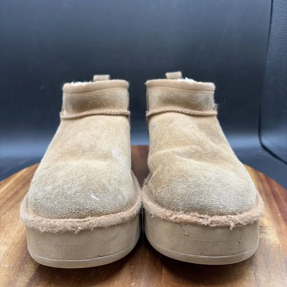 UGG Classic Mini Platform Chestnut Youth Size 2 Boots Girls Faux Fur Shoes